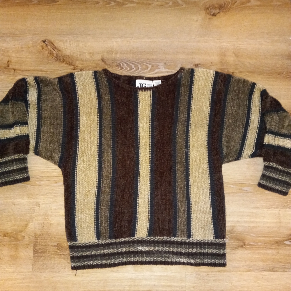 Vtg Striped Chenille Sweater By Joyce